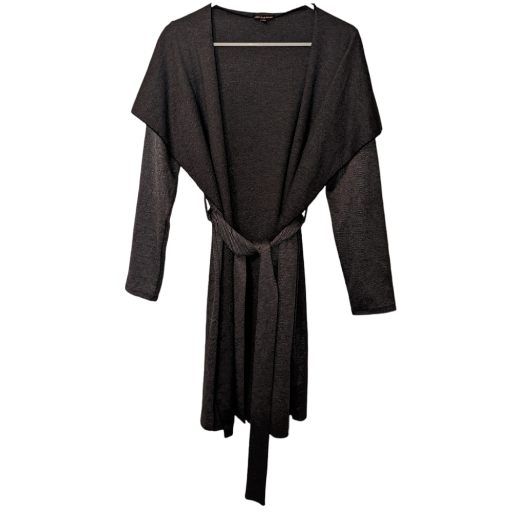 Shinestar Belted Fold Collar Duster Cardigan Medium